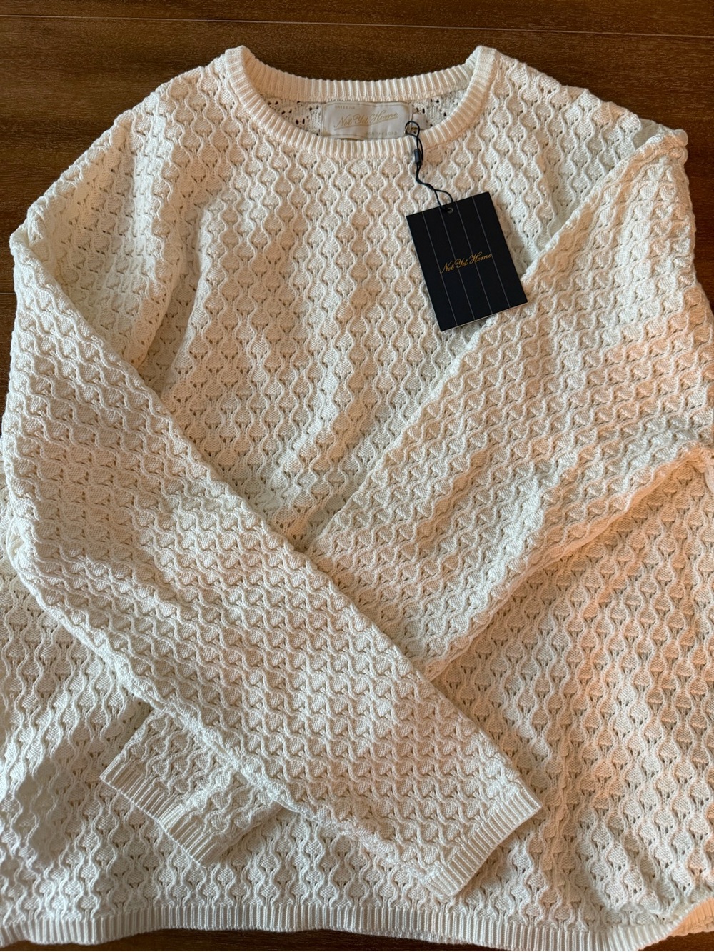 White Cable-Knit Crewneck Sweater